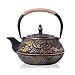 JUEQI Cast Iron Teapot Kettle with Stainless Steel Infuser/Strainer, Gold Peony 30 Ounce (900 ML)