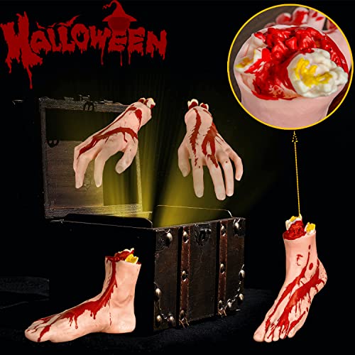 image for XONOR Halloween Severed Hands Feet Set Scary Bloody Broken Body Parts 