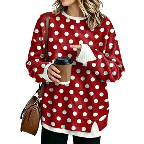 Womens Crew Necks Sweatshirts Knit Long Sleeve Polka Dot Sweatshirts - image 1