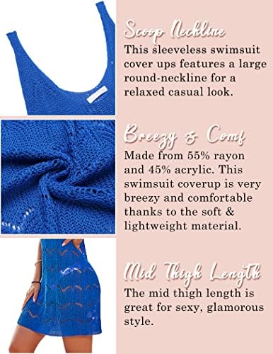 AOLRO Ladies's Swimsuit Cowl Up Crochet Seaside Coverup Swimming Cowl Ups Swimwear Hole Out Sleeveless Seaside Costume 5 518jAbksXKL. AC