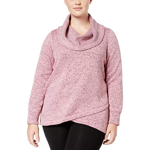 Ideology Womens Plus Fleece Cowl Neck Pullover Top Pink 1X