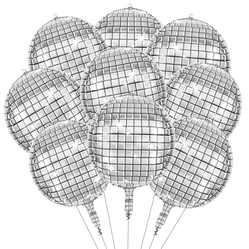 AXFEE Globos de Discoteca,9 globos grandes de bola de discoteca de 22in,4D lámina de aluminio Globo de disco,diseño de sellado automático,para Retro Party,Boda,Cumpleaños Carnaval(espejo）