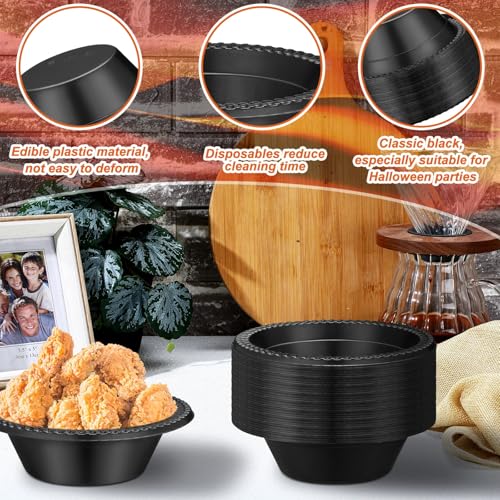 Image of Lallisa 100 Pcs 12oz Black Disposable Plastic Bowls Halloween Party | Serving Bowls for Dessert Ice Cream Snack Salad Soup, Textured Design Prevents Slip, For Party Favor Picnic Catering