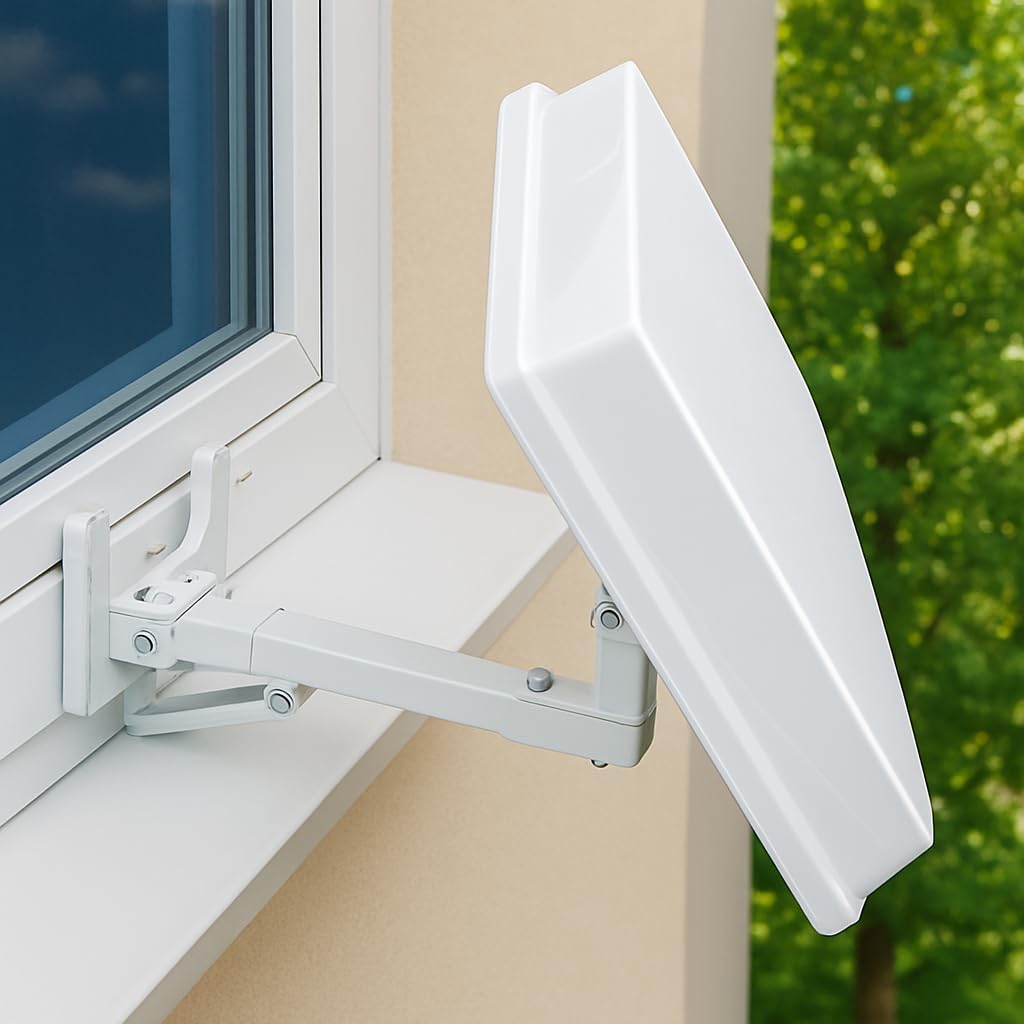 Sat Flachantenne Quad LNB HD Sat Anlage H30D4+ für 4 Teilnehmer kompakte Sat-Antenne mit Fensterhalterung Zubehör Set