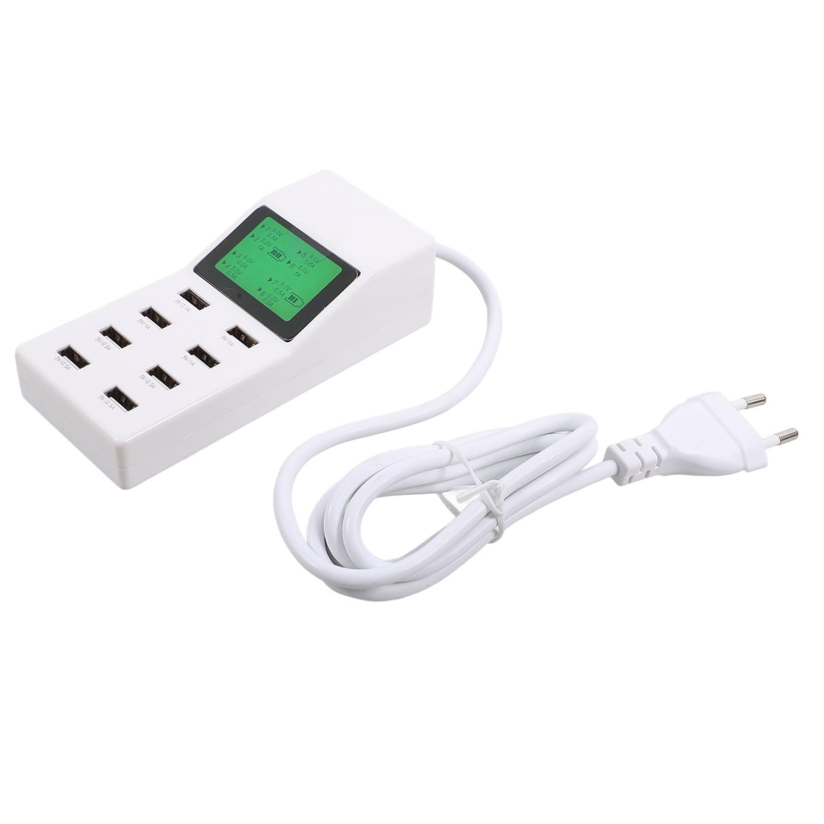 Caricabatterie USB Multiporta 8 Porte con Display Lcd, Stazione di Ricarica Intelligente Smart Ic, Protezione Sovraccarico per Smartphone e Tablet, per Casa, Ufficio e Viaggi