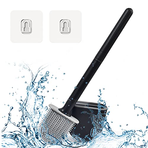 Escobillas de Baño Silicona, Escobilla WC, Cepillo de Baño y Soportes, Escobilla WC De Cabeza Plana De Limpieza Profunda,Accesorios BañO Negro