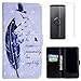 Produktbild OYIME Schutzhülle für Samsung Galaxy S9 Hülle Leder Weiß mit Muster, 3D Glitzer Stoßfest mit Magnet Kartenfach Ledertasche Vollschutz Klapphülle Schutz Cover und Displayschutzfolie - Feder Spruch