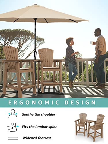 Kingyes Balcony Chair Tall Adirondack Chair Set Of 2 Outdoor Adirondack Barstools With Connecting Tray - Patio Stools Weather Resistant For Deck Balcony Pool Backyard, Brown #TOP5