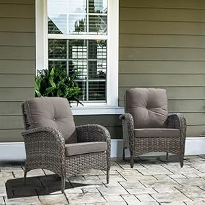 Patio club chair wicker chairs outdoor high back chair set of 2 patio furniture set rattan seating with removable cushions for porch balcony deck pool browngray  urban country home decor