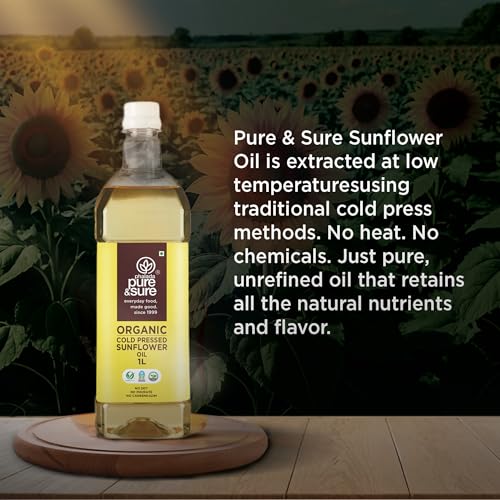 Image of Pure & Sure Organic Cold Pressed Sunflower Oil 1L | For Cooking | High In Antioxidants, Delicious & Healthy