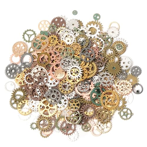 SET VERSATILE: 100 g di ingranaggi in metallo di diversi colori in stile vintage steampunk, perfetto per progetti creativi fai da te e artigianato. Diametro: 10-26 mm