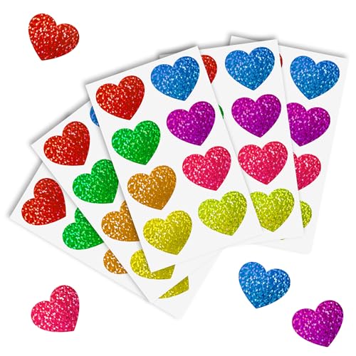 Heart Stickers, Valentines Stickers for Kids, 320Pcs 1.5 inch Large Self Adhesive Colorful Glitter Sticker for Reward Classroom Teacher Envelope Seal...