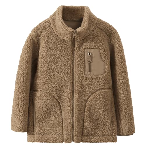 ANIMQUE Kleinkind Kinder Polar Fleece Jacke Herbst Winter Verdicken Stehkragen Winddicht Schwirren Mantel Eltern-Kind Einfach Oberteile Oberbekleidung mit Taschen, Braun 110