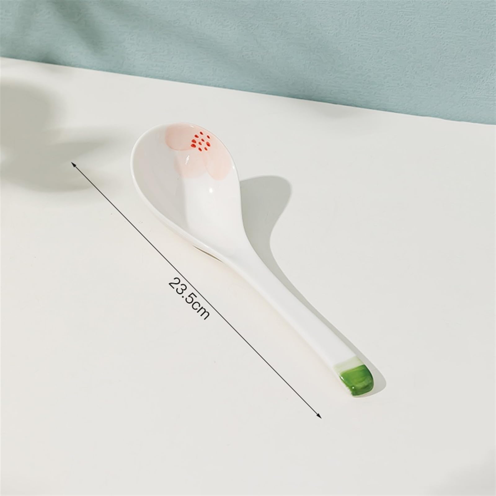 Cuillère à Soupe (Lot de 2) en céramique, cuillère ménagère Long Manche, Blanche Motifs colorés, Petite délicate, Table, Glace(L)