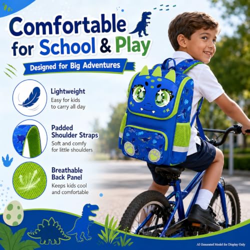 Image of KLFVB 3PCS Backpack for Girls and Boys, 15 inch Unicorn Dinosaur Bookbag with Lunch Box, Kids Preschool School bag