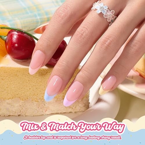 Image of Beetles French Tips Press On Nails, Pastel Spring Nails Medium Almond 6 Colors 192 Pcs, Spring Fake Nail Tips, Pink Blue Green Soft Gel Nails False Nails Art DIY For Women