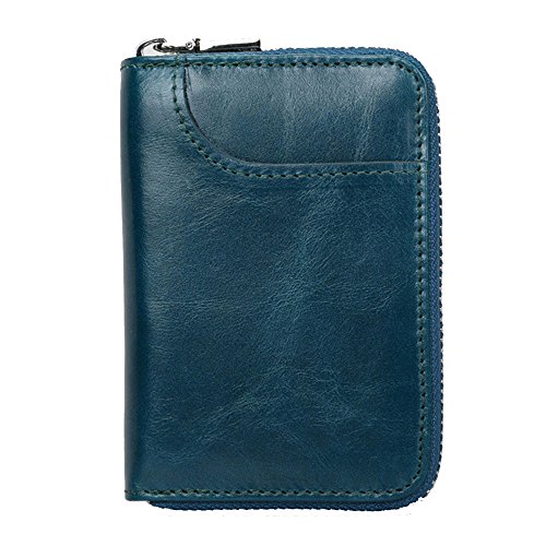 Tarjeteros para Tarjetas de Credito Mujer Hombre 12 Tarjetas Cartera Tarjetero Piel RFID Bloqueo Monedero de Cuero Cremallera Billetera (Verde)