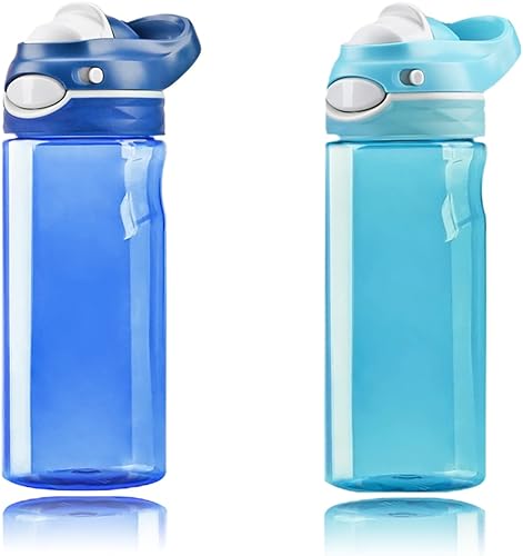 Miniatura 1 de DEARART Paquete de 2 botellas de agua azul de 16 onzas y botella de agua azul cielo sin sorbete de boca ancha, sin BPA, tiene asa, pequeñas botellas