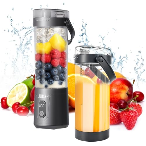 Dexmary Batidora portátil pequeña de 21 onzas para batidos, mezclador de jugo personal con 3 cuchillas afiladas, mini coctelera para batidos y batidos, batidora con tapa adicional para viajes, oficina