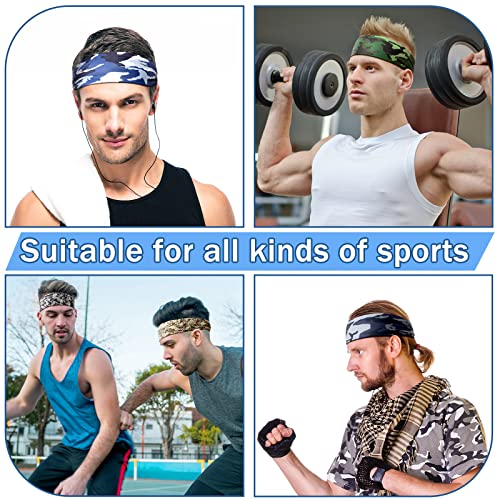 Image of 9 pcs Sweatbands for Men Workout Sport Headbands for Men Camo Headband Sweat Absorbing Headband Wide Sweatband for Head Basketball Football Cycling Running Yoga, 4.7 x 9.8 Inch