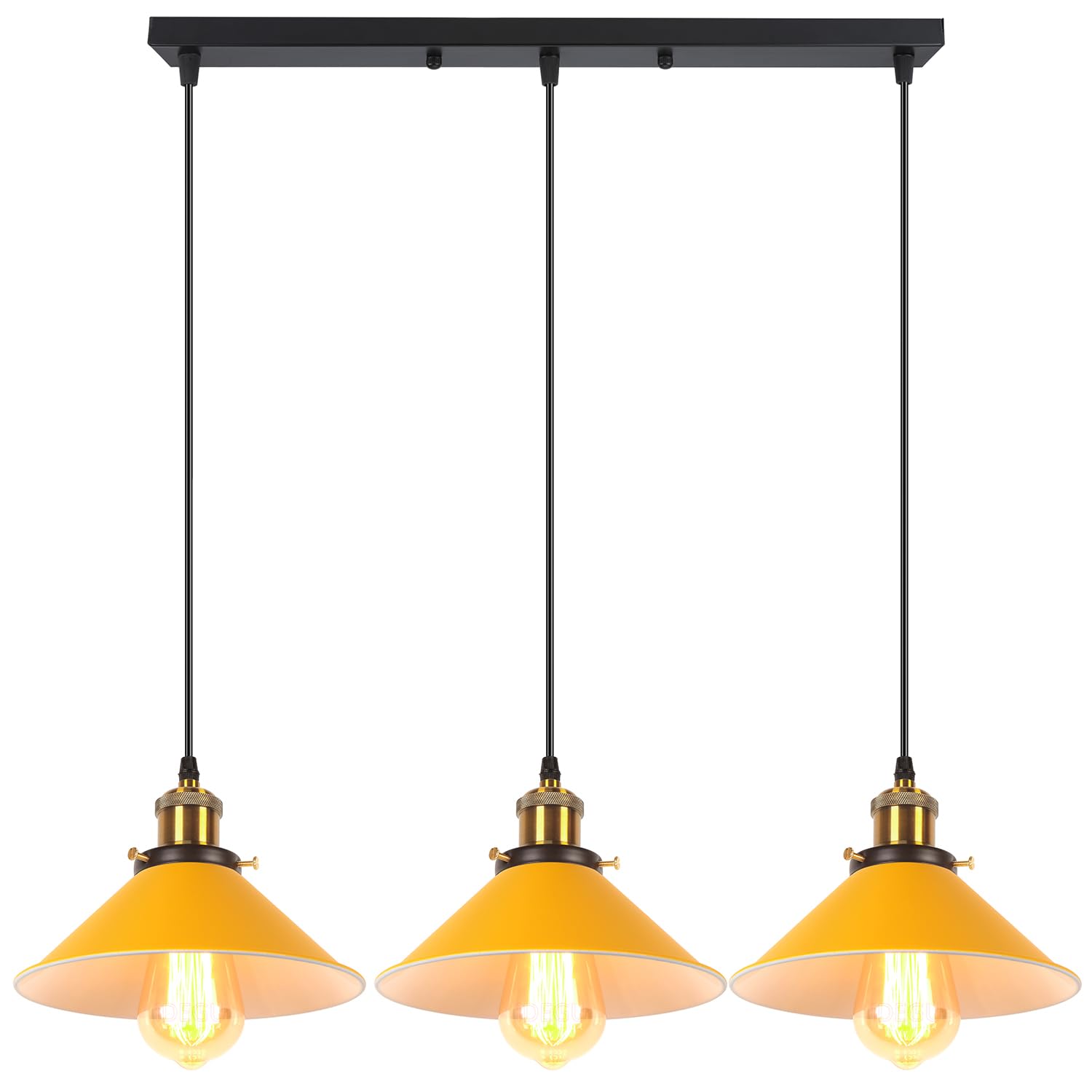 iDEGU 3 Luces Lámpara Colgante Vintage Lámpara de Techo Industrial Pantalla de Lámpara 22CM Diseño Retro Metal E27 Iluminación Colgante para para Comedor Cocina Salón Bar (Amarillo)