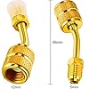 Chinco 1 Pcs R410a Adapter for Mini Split Charging Adapter Vacuum Port Adapter with Thimble 5/16 Inch Female Quick Coupler to 1/4 Inch Male Flare for Air Conditioner HVAC Refrigeration (45° Angle) #1