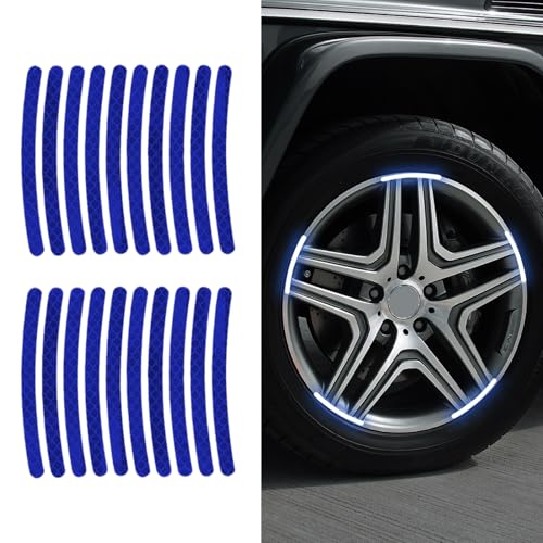 Image of 20PCS Reflective Car Wheel Decorative Stripe Stickers, Reflective Car Decal, Anti-Scratch Reflective Rim Stickers, Night Safety Warning Car Stickers Universal for Vehicles Motorcycles (Blue)