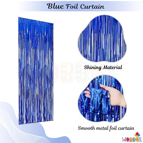 WOBBOX Big 3ft x 6ft Tinsel Metallic Foil Fringe Curtains Backdrop Door Window Curtain Party Decoration (Blue) One Pack