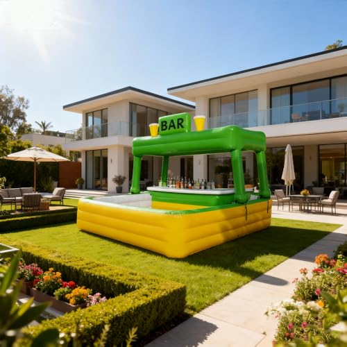 Jain PVC Inflatable Pool Bar - Outdoor Waterproof Party Bar with Illuminated BAR Sign Perfect for Backyard Water Parties and Poolside Entertainment.Green