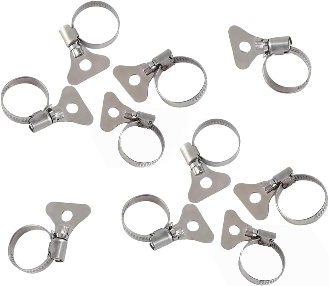 10-Pack 304 Stainless Steel Hose Clamps with Adjustable Thumb Screw, Key-Type Design, 8mm Bandwidth, Ideal for Plumbing, Automotive, and Machinery Applications (Size:10-16mm(3/8"-5/8")