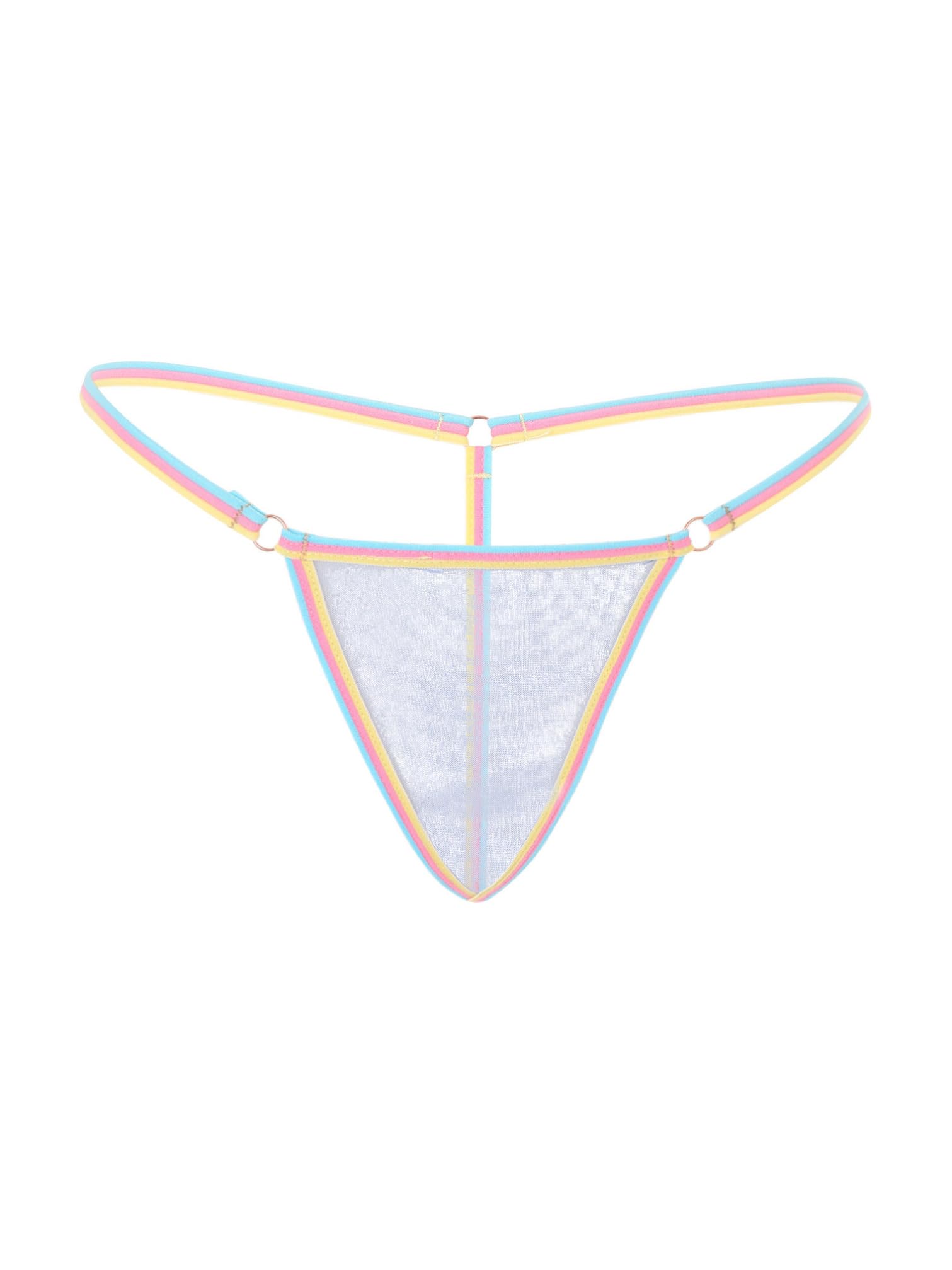 iiniim Womens Sheer Mesh Candy-colored Straps G-string Sexy Thongs Underwear Bikini Bottoms