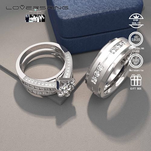 TWO RINGS Wedding Ring Sets His And Hers Promise Ring Couples Bridal Sets Women 925 Sterling Silver Heart Cz Man Brushed Finished Tungsten Carbide Wedding Bands4