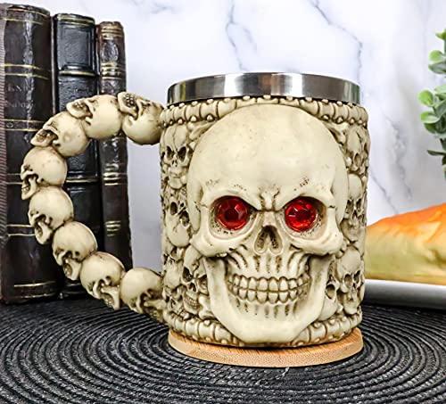 Ebros Ossuary Skeleton Heap Of Skulls Ghost Skull With Red Crystal Eyes Mug For Coffee Beverage Beer Tankard Macabre Decor Halloween Prop Figurine #TOP17