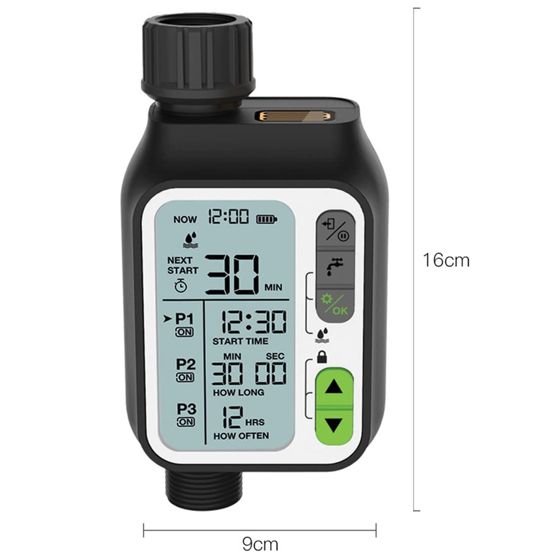 Temporizador de riego automático para jardín con sensor de lluvia, 3 programas separados, sistema de riego controlador de riego