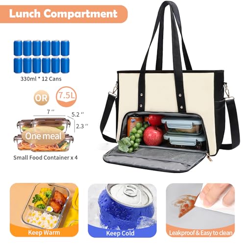 Laptop Tote Bag for Women, Work Bag with Insulated Lunch Compartment, 15.6 Inch Laptop Purse for Office,Teacher,College,Nurse,Travel, Black&White4