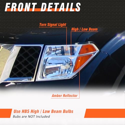Image of Headlight Assembly Fit for 2005-2008 Nissan Frontier S /SE /LE /NISMO / 2005-2007 Pathfinder Headlamp Chrome Housing Amber Reflector Driver and Passenger Side