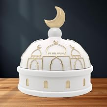Golden Moroccan Trinket Gift Box with Moon Top, Resin Decorative Storage Box Small Keepsake Organizer with Mosque Decoration Detailed Craftsmanship Holiday Decoration Statues