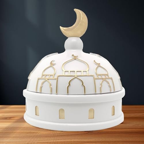 Islamic Decor Resin Mosque Models with Crescent Moon Statues,Gold and White