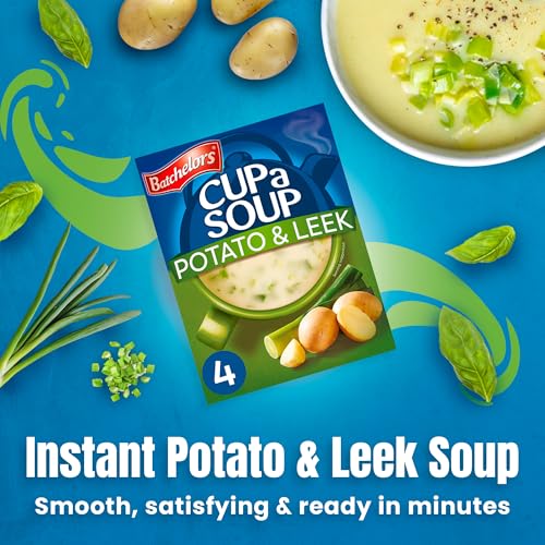 Image of Batchelors Cup a Soup Creamy Potato & Leek, 107g (4 Sachets) | Instant Potato & Leek Soup | Creamy Vegetable Soup | Low Fat Vegetarian | No Artificial Preservatives | Just Add Hot Water