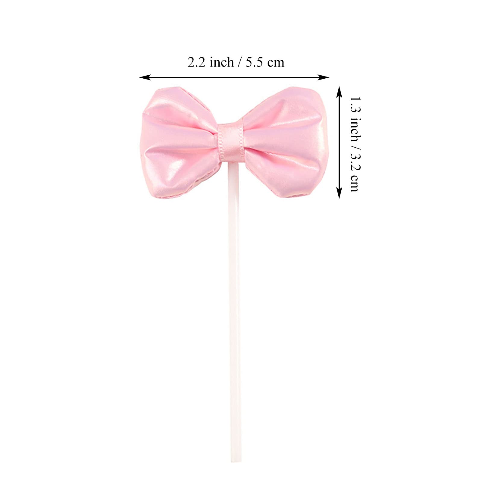 JANOU 10pcs Bow Cake Topper Bowknot Cupcake Toppers Cake Dessert Picks Decoration For Baby Shower Birthday Wedding Party Supplies (Pink)