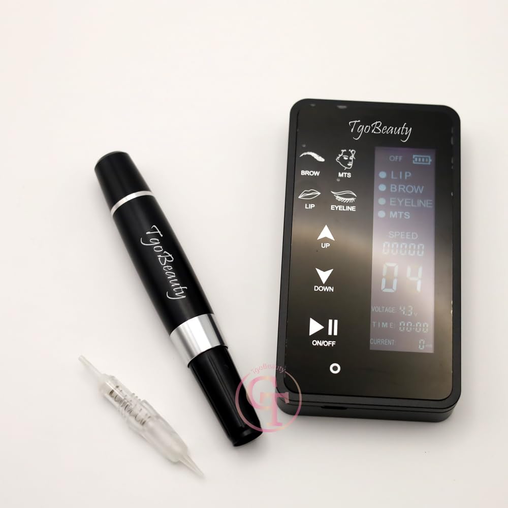 Kit de máquina de tatuaje de maquillaje permanente digital inteligente con panel táctil, 15 niveles de velocidad y 4 modos para cejas, delineador de ojos, labios y MTS (Nero)