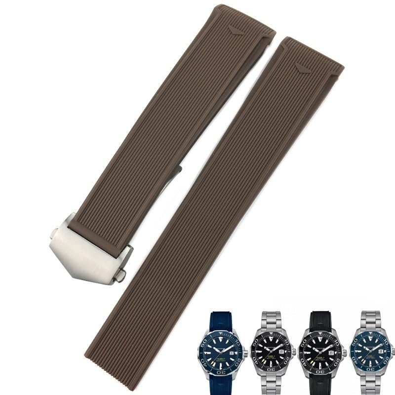 Bracelet montre caoutchouc 22mm marron pour TAG Heuer Aquaracer 300