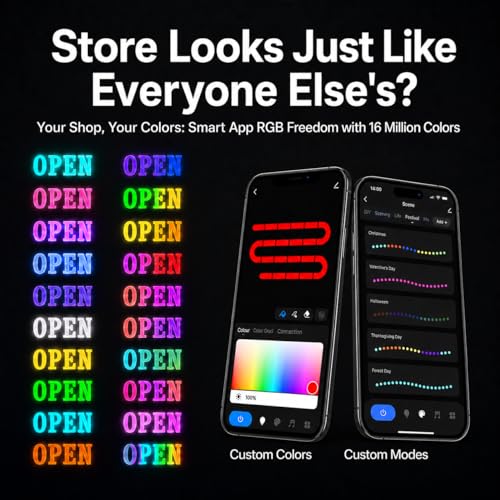 Image of 48 inch x 16 inch Large LED Open Sign for Business - Smart App & Remote Control, Timer, Custom Colors & Brightness - High Visibility for Storefronts, Restaurants, Bars, Salons, Cafes
