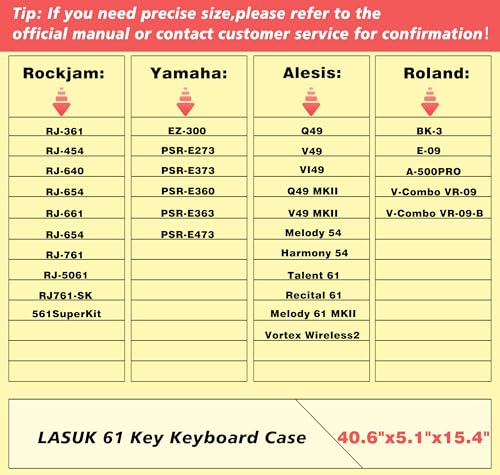 Image of 61 key Keyboard Case, Keyboard Gig Bag Case with Adjustable Straps and 6-Pocket for Keyboard Accessaries, 61 key Electric Piano Keyboard Gig Bag 40.6 inch inchx5.1 inch inchx15.4 inch inch, LAS03
