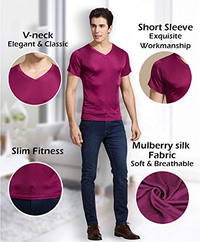 Zylioo Men's Mulberry Silk V-Neck T-Shirts Short Sleeve Undershirts Slim-Fit Tank Top4