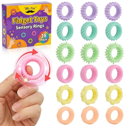Mr. Pen- Fidget Toys Sensory Rings, 18 Pack, Textured Ring Sensory Toys for Kids with Autism, Calming Fun Fidget Fidgets for Classroom Prize, Individuals with ADHD, Attention Disorder and Anxiety
