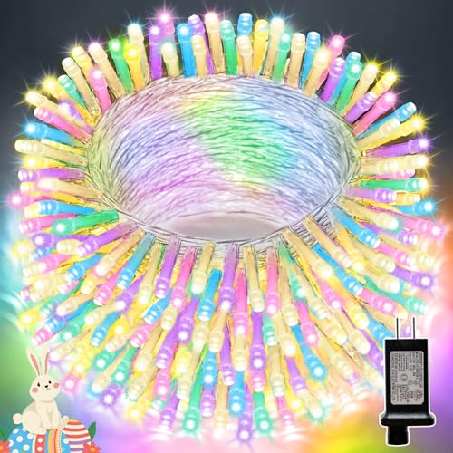 LAMPHOME 33ft 100 LED Easter String Lights Plug in Pastel Twinkle Fairy Lights with 16 Modes Warm & Multicolor Colored Easter Outdoor Indoor Decorations for Spring Xmas Wedding Party