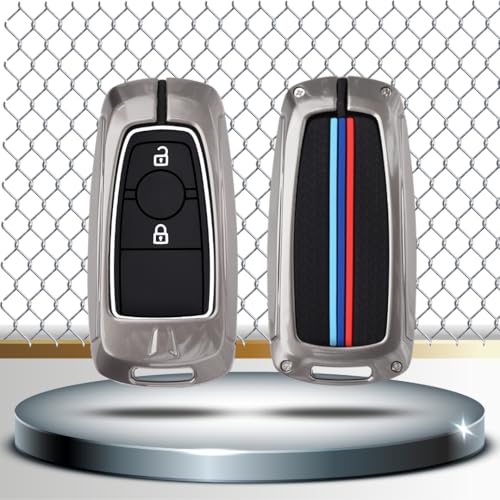 Image of Keycept Metal Alloy Key Cover Compatible for Fo-rd Ecosport, Endeavour, Figo, Freestyle, Aspire 2 Button Smart Key with Keychain (Long Keychain).
