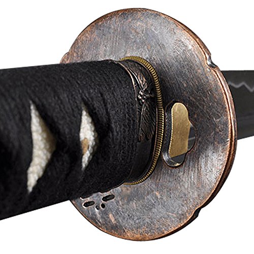 Handmade Sword - Japanese Style Samurai Katana Sword, Practical, Hand Forged, 1045 Carbon Steel, Heat Tempered, Full Tang, Sharp, Dragonfly Tsuba, Black Wooden Scabbard