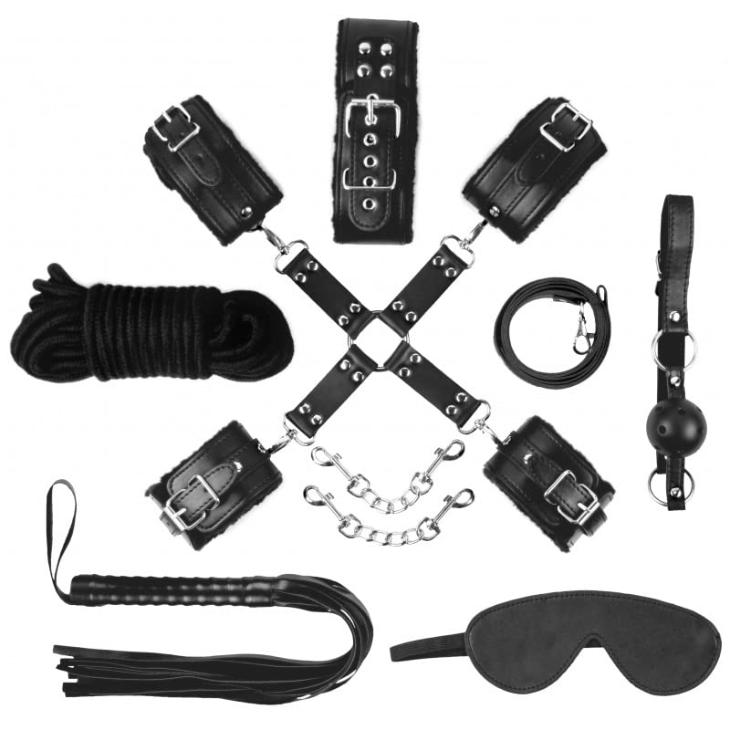 Shadow, Kit de BDSM, 8 Accesorios, Cuero Vegano, Interior Suave y Acolchado (Negro)